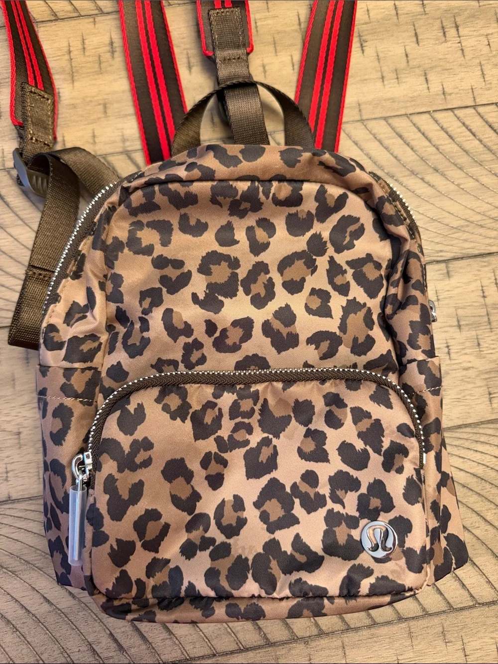lululemon athletica Leopard-Print Mini Backpack with Red-Trim Straps